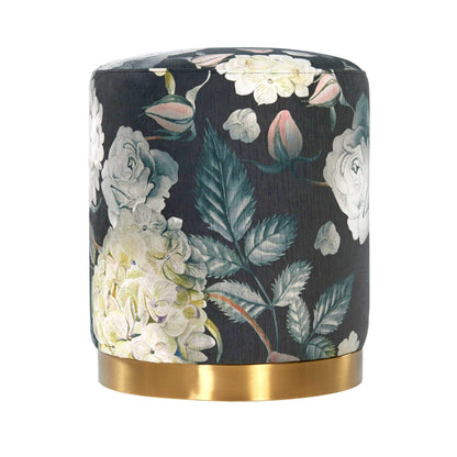 Opal Floral Velvet Ottoman with Gold Base - Skandi London