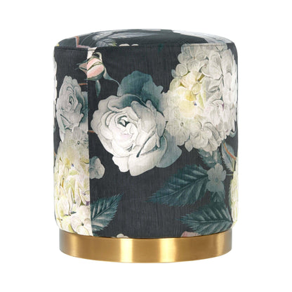 Opal Floral Velvet Ottoman with Gold Base - Skandi London