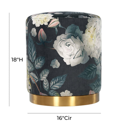 Opal Floral Velvet Ottoman with Gold Base - Skandi London
