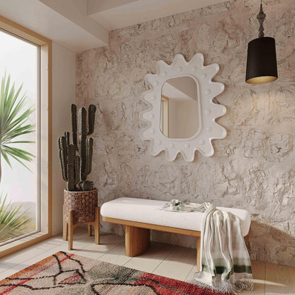 Ollie White Boucle Wooden Bench - Skandi London