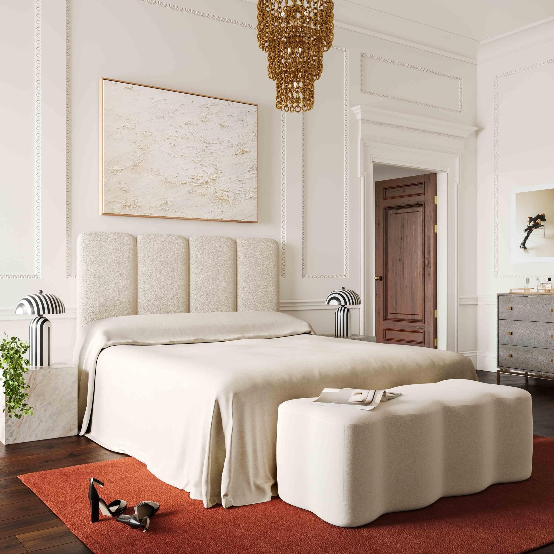 Archie Upholstered Bench in Cream Linen - Skandi London