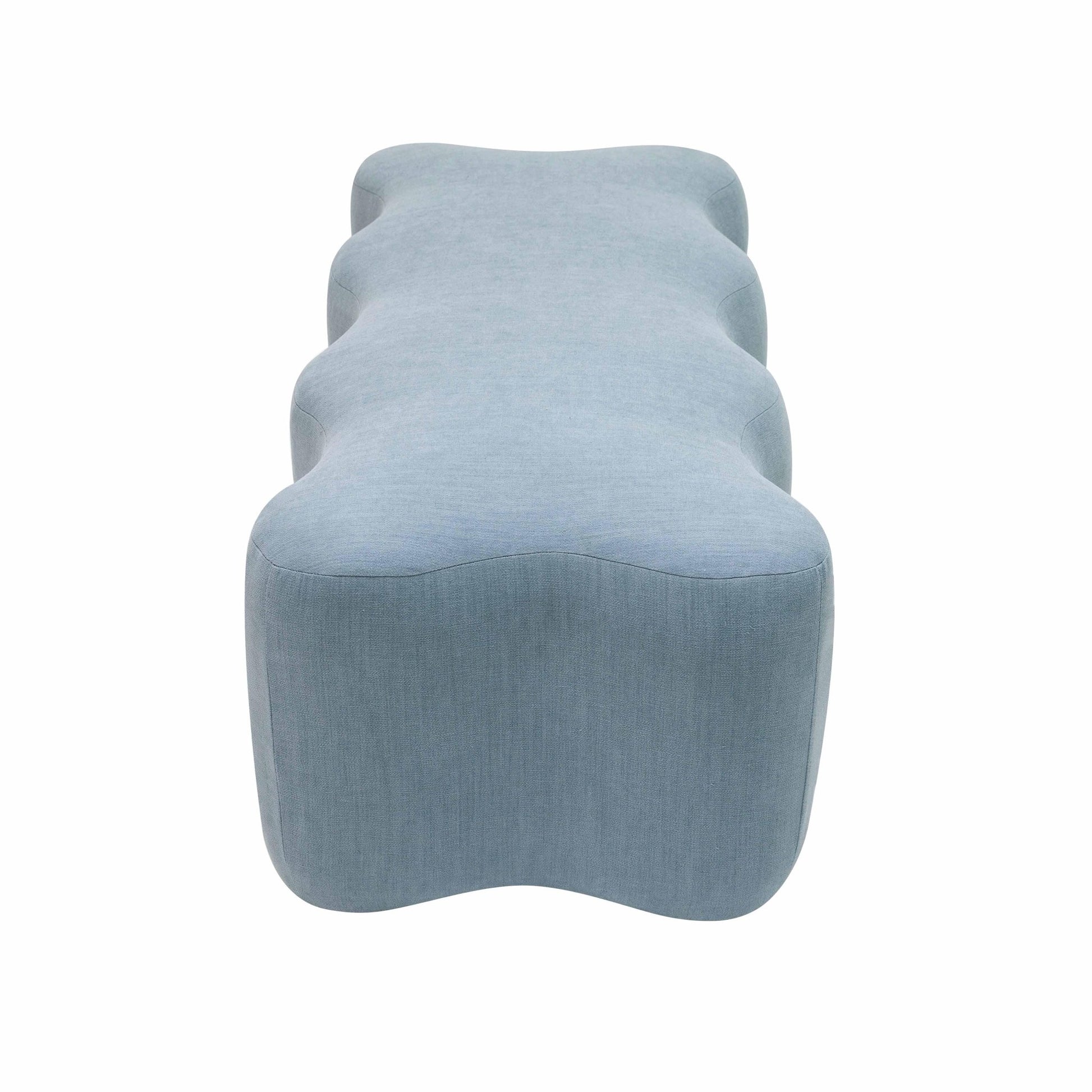 Archie Upholstered Bench in Faded Blue Linen - Skandi London