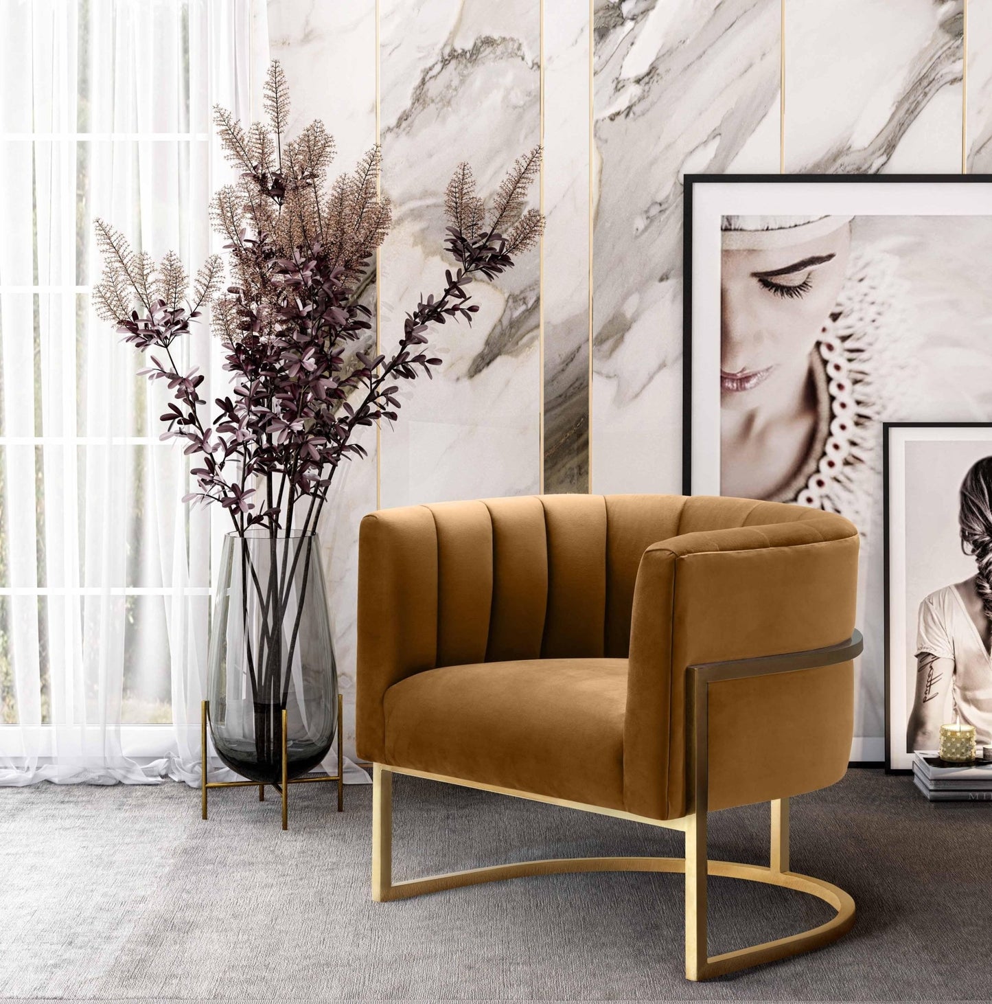 Magnolia Cognac Velvet Chair - Skandi London