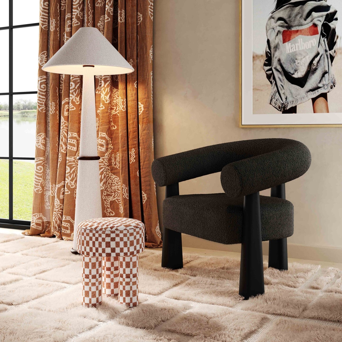 Spara Black Boucle Accent Chair - Skandi London