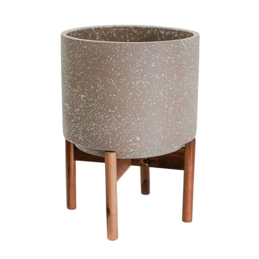 Valetta Caramel Speckled Planter with Stand H37cm D28cm - Skandi London