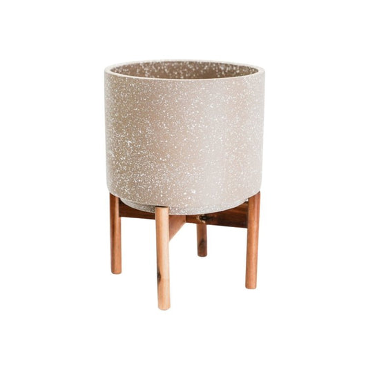 Valetta Ivory Speckled Planter with Stand H37cm D28cm - Skandi London