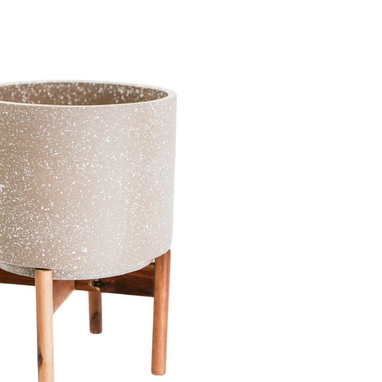 Valetta Ivory Speckled Planter with Stand H37cm D28cm - Skandi London