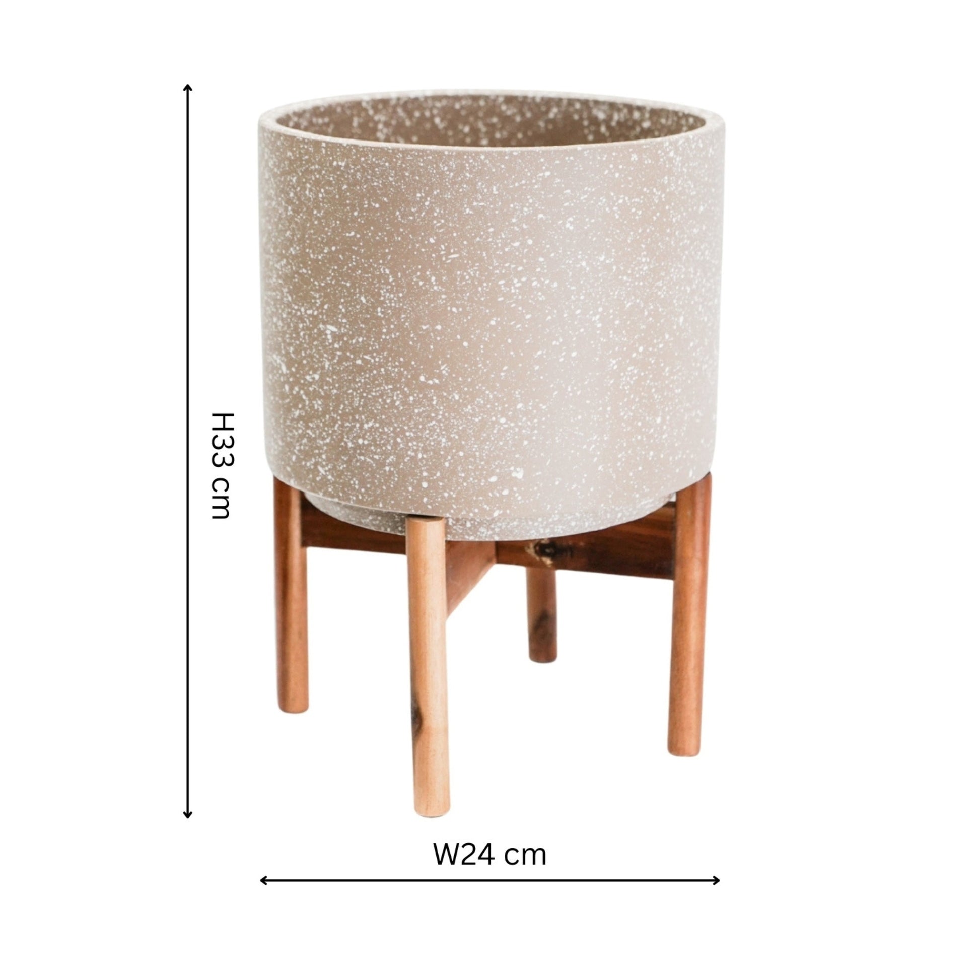 Valetta Ivory Speckled Planter with Stand H33cm D24cm - Skandi London