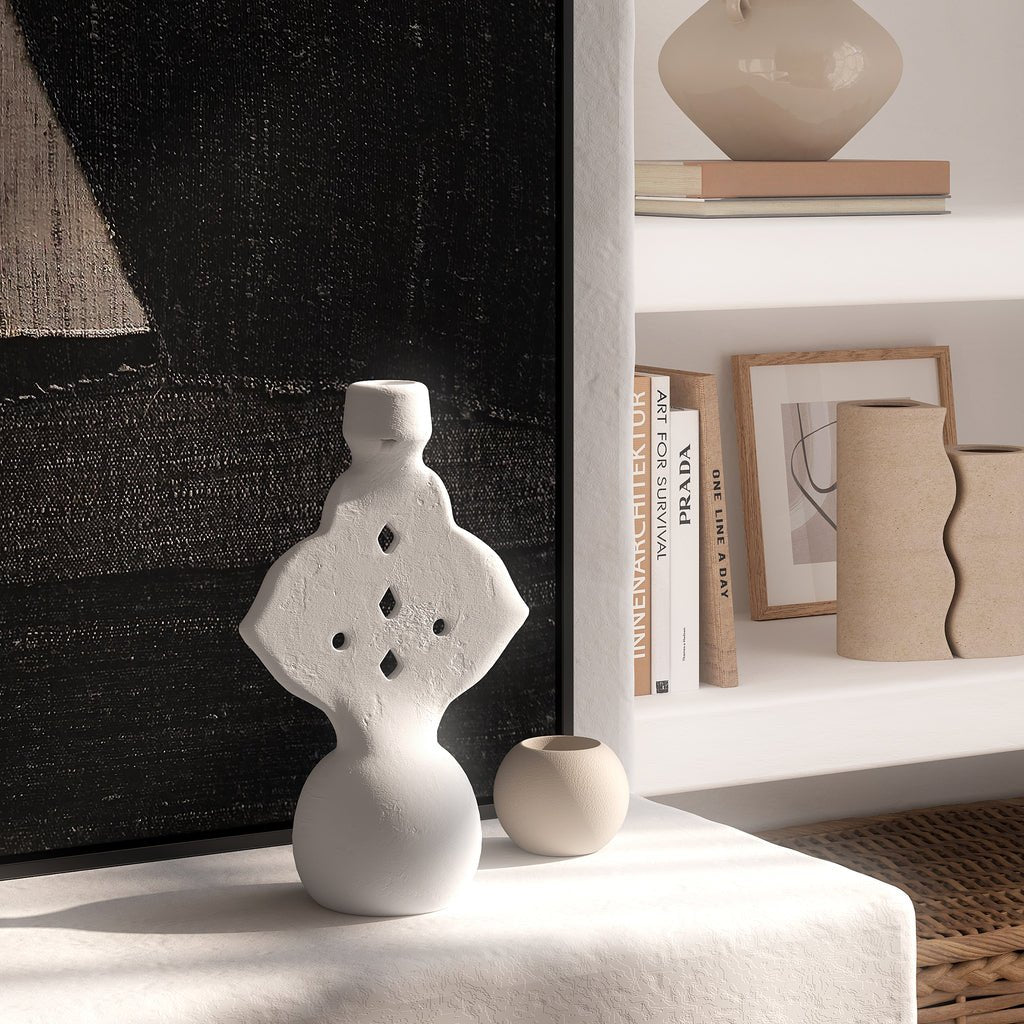 Boho Mediterranean White Terracotta Candle Holder - Skandi London