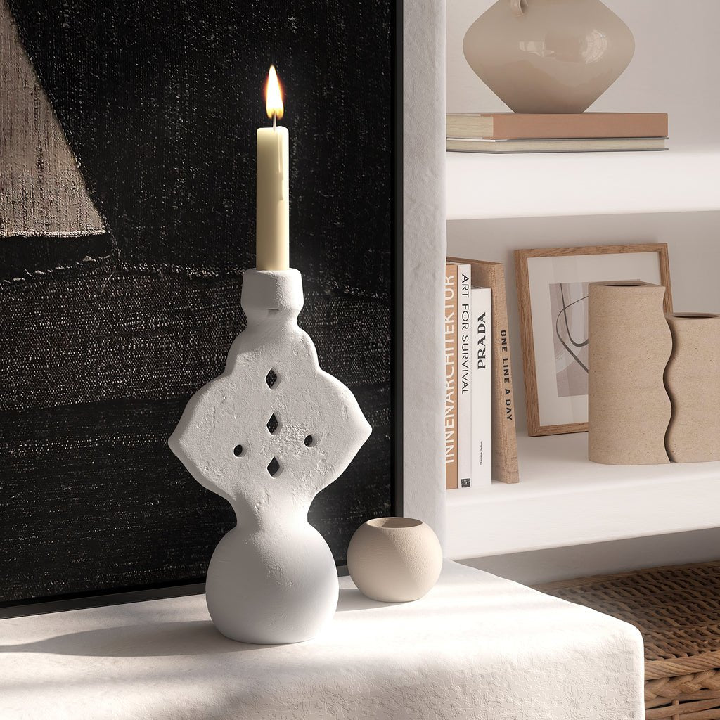 Boho Mediterranean White Terracotta Candle Holder - Skandi London
