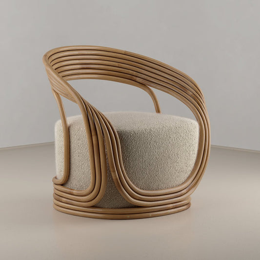 Eva Rattan Armchair with Bouclé Upholstery - Skandi London