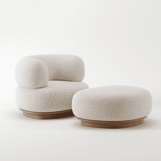 Round Dreamy Bouclé Teak Armchair - Skandi London